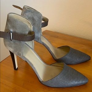Grey pointed toe heels